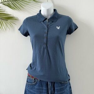 Y2k preppy blue collar button fitted polo shirt